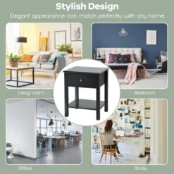 Costway End Table Nightstand Storage Display Drawer Shelf Beside Bedroom WhiteBlack -Baxton Furniture Store GUEST d28e71e7 43bf 4eda b2bf 676020fd508b