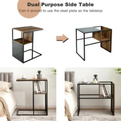 Costway C Shape Sofa Side End Table Reversible Snack Table Nightstand Steel Frame Oak -Baxton Furniture Store GUEST d3f4e4dd a3e3 4021 93cf 4391bd632544