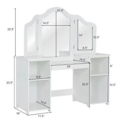 Costway Vanity Table Set Makeup Dressing Kids Girls Study Table Tri Folding Mirror -Baxton Furniture Store GUEST d4a4a1eb 9f87 440f 9924 384efe113242
