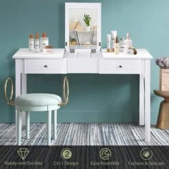 Costway Vanity Table Dressing Table Flip Top Desk Furniture White -Baxton Furniture Store GUEST d6df5e9f ca6a 4b7a 8534 63e33be25d48