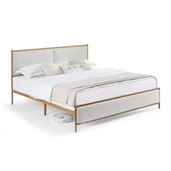 Classic Upholstered Platform Bed With Metal Frame And Solid Wood Ribs, Light Gray-ModernLuxe 10 Classic Upholstered Platform Bed With Metal Frame And Solid Wood Ribs, Light Gray-ModernLuxe -Baxton Furniture Store GUEST d6e0a788 7de3 4206 9320 ac6556c9e371
