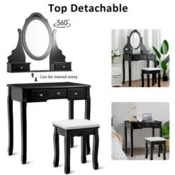 Costway Vanity Jewelry Wooden Makeup Dressing Table Set W/Stool Mirror & 5 Drawers Black 15 Costway Vanity Jewelry Wooden Makeup Dressing Table Set W/Stool Mirror & 5 Drawers Black -Baxton Furniture Store GUEST d80d812f f1c0 4708 bbaf b94a75283c3a