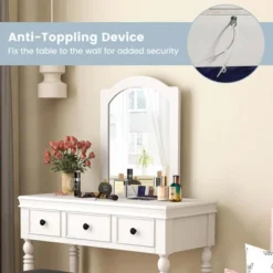 Costway Vanity Table Set Makeup Desk Cushioned Stool 3 Drawer Large Mirror White/Walnut -Baxton Furniture Store GUEST d9b754a4 4480 4736 ba2b e78641b30afc