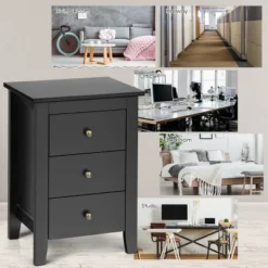 Costway Set Of 2 Nightstand End Beside Sofa Table W/ 3 Drawers Bedroom Furniture Black -Baxton Furniture Store GUEST db31b230 313f 4327 bbfe a13ba467cfaa