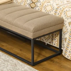 HOMCOM 47.25" End Of Bed Bench With Channel Tufted Design, Upholstered Ottoman Bench With Steel Legs For Bedroom, Entryway, Brown -Baxton Furniture Store GUEST dbd705a3 20d9 48d7 b01e 603b02fc2d82