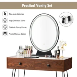 Costway Vanity Makeup Dressing Table W/ 3 Lighting Modes Mirror Touch Switch RusticCoffee -Baxton Furniture Store GUEST dc2fc553 9ecc 4979 9a0a 4b4487d44b76