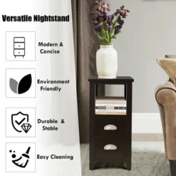 Costway End Table Space-Saving Rectangular Bedside Table W/ 2 Drawers & Shelf Espress 16 Costway End Table Space-Saving Rectangular Bedside Table W/ 2 Drawers & Shelf Espress -Baxton Furniture Store GUEST dca62749 31b5 4de4 86ff fd2a9ad68359