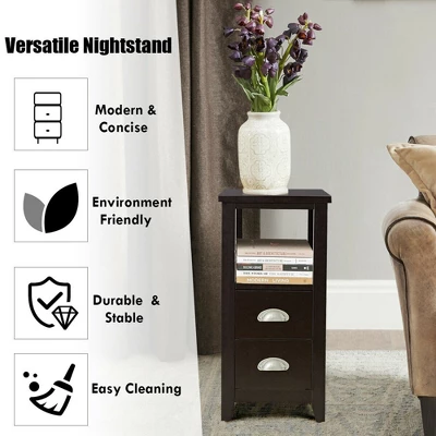 Costway End Table Space-Saving Rectangular Bedside Table W/ 2 Drawers & Shelf Espress 8 Costway End Table Space-Saving Rectangular Bedside Table W/ 2 Drawers & Shelf Espress - Image 6