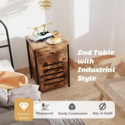 Costway 2PCS Nightstand W/ Drawer Cabinet Adjustable Shelf Industrial Side Table Rustic -Baxton Furniture Store GUEST de2769ee 3e85 453c 9d1c 91c32fb322fc
