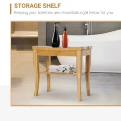 HOMCOM Long Bamboo Shower Bench Seat, 20" Wooden Spa Shower Stool With Underneath Storage Shelf Shoe Organizer -Baxton Furniture Store GUEST df3a8211 d7be 4445 98c3 71682002e659