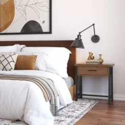 Hawkins Metal/Wood Bedside Nightstand Walnut - WyndenHall -Baxton Furniture Store GUEST df40f8d1 a152 4c2c 8344 963cda93909c