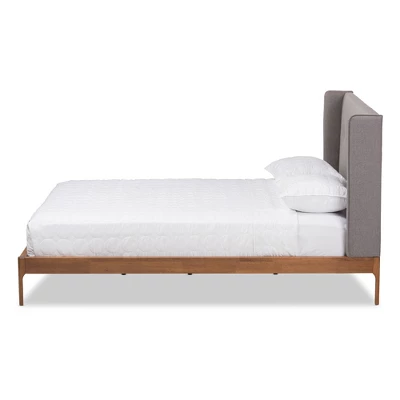 Brooklyn Mid Century Modern Walnut Wood Fabric Upholstered Platform Bed - Baxton Studio 4 Brooklyn Mid Century Modern Walnut Wood Fabric Upholstered Platform Bed - Baxton Studio - Image 2