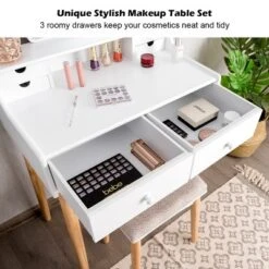Costway Vanity Table 6 Dressing Table Cushioned Stool Makeup Table 16 Costway Vanity Table 6 Dressing Table Cushioned Stool Makeup Table -Baxton Furniture Store GUEST e056e124 e4bf 481a a483 5afab59156a0