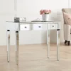 Studio 55D Thea Modern Mirrored Rectangular Desk 39 1/2" X 18" With 3-Drawer Silver Faceted Crystal Knobs For Living Room Bedroom Bedside Entryway