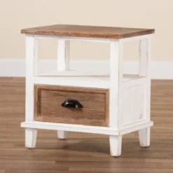 Glynn Wood 1 Drawer Nightstand White/Brown - Baxton Studio -Baxton Furniture Store GUEST e21d169d 60d3 424c b5c2 085cfb17fa1e