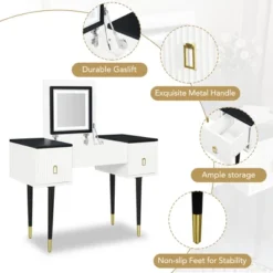 43.3" Modern Vanity Table Set With Flip-Up Mirror, LED Lights And Storage - ModernLuxe -Baxton Furniture Store GUEST e371e8fd 6258 4ba7 934c 6bb4053fe2d6