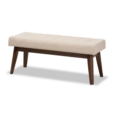 Elia Mid Century Modern Walnut Wood Fabric Button Tufted Bench - Baxton Studio 10 Elia Mid Century Modern Walnut Wood Fabric Button Tufted Bench - Baxton Studio - Image 8