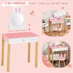 Costway Kids Vanity Set Rabbit Makeup Dressing Table Chair Set W/ Mirror Drawer WhitePink -Baxton Furniture Store GUEST e380914b 67be 4538 8635 8a3bc90f5faf