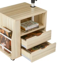 EROMMY 360 Degree Swivel Top Adjustable Height Bedside Nightstand End Table With Storage Drawers, Shelves, Lockable Wheels, & Computer Baffle, Natural -Baxton Furniture Store GUEST e40cf5e1 9d8e 42fa a7b7 ab19dfea95bf