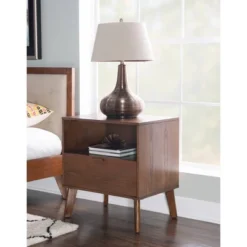 Reid 1 Drawer Nightstand Walnut - Linon 20 Reid 1 Drawer Nightstand Walnut - Linon -Baxton Furniture Store GUEST e4252ff1 7530 420e 8773 bed4603f0992
