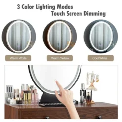 Costway Vanity Makeup Dressing Table W/ 3 Lighting Modes Mirror Touch Switch RusticCoffee -Baxton Furniture Store GUEST e6e88a6e 690f 46f9 b6ae ec566b8c2fa8