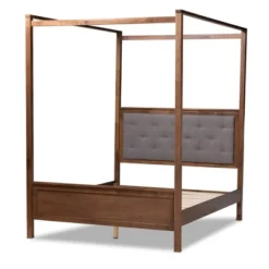 Natasha Fabric Upholstered Wood Platform Canopy Bed Gray/Walnut Brown - Baxton Studio -Baxton Furniture Store GUEST e71a077e 7af5 4c65 acf5 f366170181bb