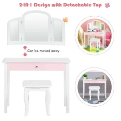 Costway Kids Vanity Set Princess Makeup Dressing Play Table Set W/Mirror White Pink -Baxton Furniture Store GUEST e737b925 e9e2 414f b47f af4aa94c6f8c