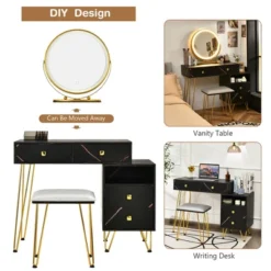 Costway Vanity Table Stool Set Dimmer LED Mirror Large Storage Cabinet Drawer Walnut BlackBrownWhite -Baxton Furniture Store GUEST e851c7da 7fe3 409b 9b24 4c35fa268062
