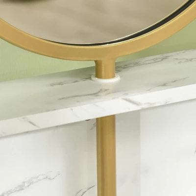 HOMCOM Modern Vanity Makeup Desk With Mirror, Dressing Table With Open Storage, Faux Marble Finish And Steel Frame For Bedroom, White And Gold 6 HOMCOM Modern Vanity Makeup Desk With Mirror, Dressing Table With Open Storage, Faux Marble Finish And Steel Frame For Bedroom, White And Gold - Image 4