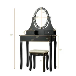 Costway Bedroom Vanity Set Makeup Dressing Table W/3 Drawers 10 LED Bulb Black