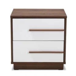 Mette Walnut Finished Wood Nightstand White - Baxton Studio -Baxton Furniture Store GUEST ea152dff cd80 4b60 aabf d9eaa1558787