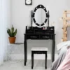 Vanity Table Set Detachable Makeup Table Dressing Desk With Mirror & Cushioned Stool Brown/White/Black -Baxton Furniture Store GUEST eb0bd065 caf3 43b1 86c4 114cc51e5b8d