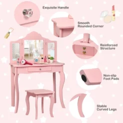 Costway Kids Vanity Table & Stool Princess Dressing Make Up Play Set For Girls Pink -Baxton Furniture Store GUEST eb32362e 6382 4bfa 9882 50c596e35e37