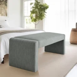 Kaia 47" Contemporary Farmhouse Linen Fabric Waterfall Upholstered Bench-The Pop Maison -Baxton Furniture Store GUEST ec8ce45e 39b3 4172 bc50 ab112822ee1a