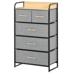 HOMCOM 5-Drawer Fabric Dresser Tower, 4-Tier Storage Organizer With Steel Frame For Hallway, Bedroom And Closet, Light Gray -Baxton Furniture Store GUEST ee653f2e e73a 4562 ac62 641aabf09795