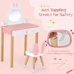 Costway Kids Vanity Set Rabbit Makeup Dressing Table Chair Set W/ Mirror Drawer WhitePink -Baxton Furniture Store GUEST ee66d32e b4d6 4f36 ad6f 6c0fd67bf5a8