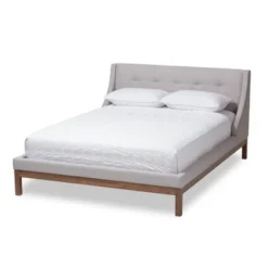 Louvain Modern And Contemporary Fabric Upholstered Walnut - Finished Platform Bed Grayish Beige - Baxton Studio -Baxton Furniture Store GUEST ef535e8c 4a88 4c9a b4ea f5487f40c0c0
