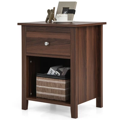 Costway 2 PCS Nightstand Side Table With Drawer Open Shelf For Living Room Bedroom Walnut/Brown 11 Costway 2 PCS Nightstand Side Table With Drawer Open Shelf For Living Room Bedroom Walnut/Brown - Image 9