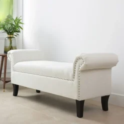 Jennifer Taylor Home Kathy Roll Arm Entryway Accent Bench -Baxton Furniture Store GUEST efe25e30 1df4 4e7d 8773 bf6bb68472e5