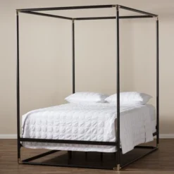 Queen Eva Vintage Industrial Finished Metal Canopy Bed Black - Baxton Studio -Baxton Furniture Store GUEST f051af5b 4add 496f b156 910d5c564891