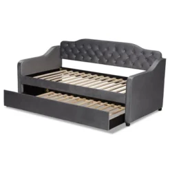 Freda Velvet Fabric Upholstered Button Tufted Daybed With Trundle - Baxton Studio -Baxton Furniture Store GUEST f0b7cd71 135e 402f b2d6 edda20446dfa