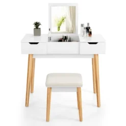 Costway Vanity Table Set W/ Flip Top Mirror Drawers 9 Dividers Makeup Writing Desk -Baxton Furniture Store GUEST f0bc378a 1f42 4f3b 9898 f349e177a739