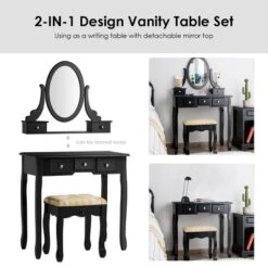Tangkula Vanity Table Set W/ 360° Rotating Oval Mirror & Drawers Black/White -Baxton Furniture Store GUEST f0ec5c5c 4568 4d0d a16a f33c8713071e