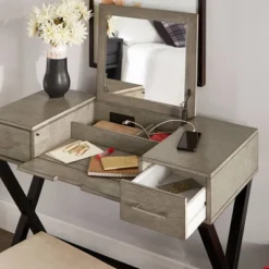 Brunswick Vanity Set With Flip Mirror And Power Strip Gray/Black - Inspire Q -Baxton Furniture Store GUEST f18d414f 57b5 4b7c 905b 1192dc2d6e32