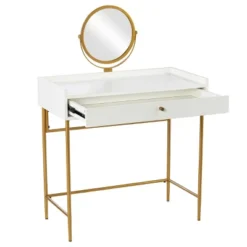 Randburg Vanity Table With Mirror White/Gold - Aiden Lane -Baxton Furniture Store GUEST f1cb6bf6 341e 4971 a9cb 515066f33427