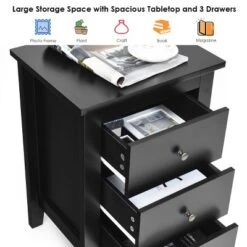 Costway Set Of 2 Nightstand End Beside Sofa Table W/ 3 Drawers Bedroom Furniture Black -Baxton Furniture Store GUEST f2761119 3ce7 4ca6 aa30 f213f96999b8