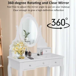 Costway Bedroom Wooden Mirrored Makeup Vanity Set Stool Table Set White 5 Drawers -Baxton Furniture Store GUEST f2ca4afd 6a55 47b9 a23e e4ff514301eb