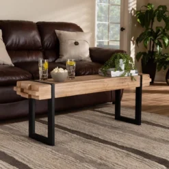 Henson Wood And Black Finished Metal Bench Brown - Baxton Studio -Baxton Furniture Store GUEST f3bfe8f2 a5ed 4829 9942 6ae14d978a88