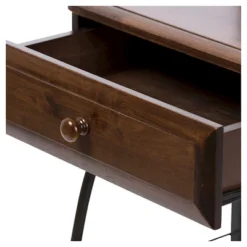 Jevenci Vintage Antique Dark Bronze Metal And Wood 1-Drawer Nightstand - Walnut - Baxton Studio -Baxton Furniture Store GUEST f43eddd7 0718 477b afaf 8ee4a19139a1