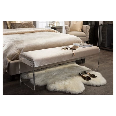 Hildon Modern And Contemporary Microsuede Fabric Upholstered Lux Bench With Paneled Acrylic Legs - Buff Beige - Baxton Studio 5 Hildon Modern And Contemporary Microsuede Fabric Upholstered Lux Bench With Paneled Acrylic Legs - Buff Beige - Baxton Studio - Image 3